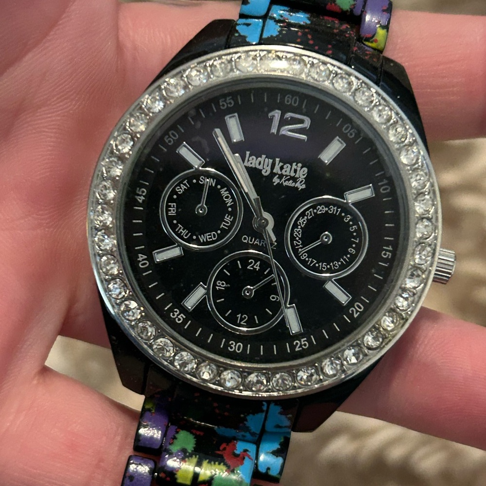 Lady Katie Black Watch with Color Splash Band